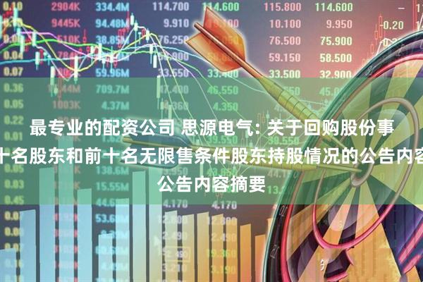 最专业的配资公司 思源电气: 关于回购股份事项前十名股东和前十名无限售条件股东持股情况的公告内容摘要