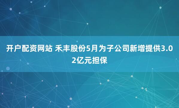 开户配资网站 禾丰股份5月为子公司新增提供3.02亿元担保